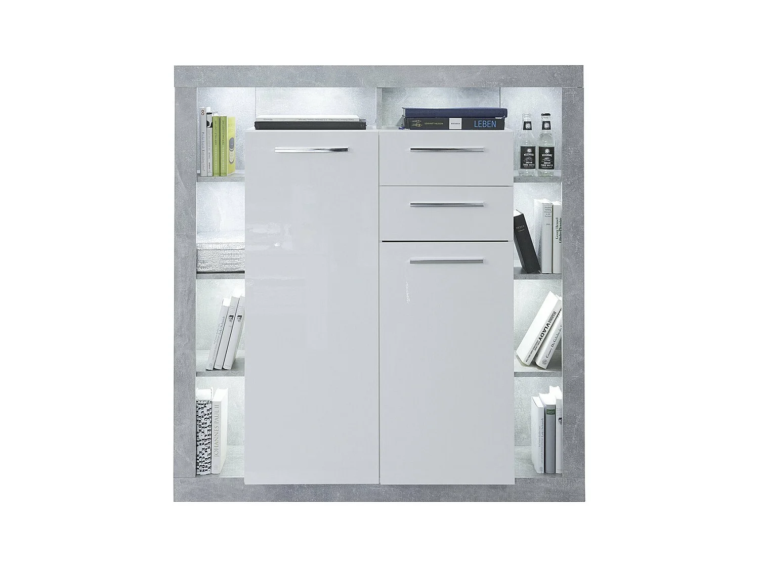 GwendolynRock dressoir 2 deuren, 2 laden, planken wit hoog glans.