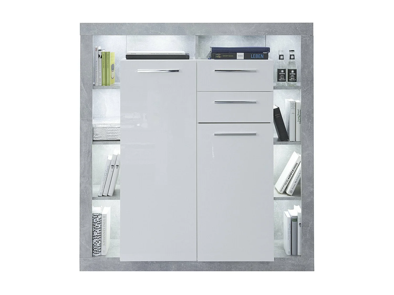 Buffet haut 2 portes, 2 tiroirs et 8 niches L121 cm - GWENDOLYN