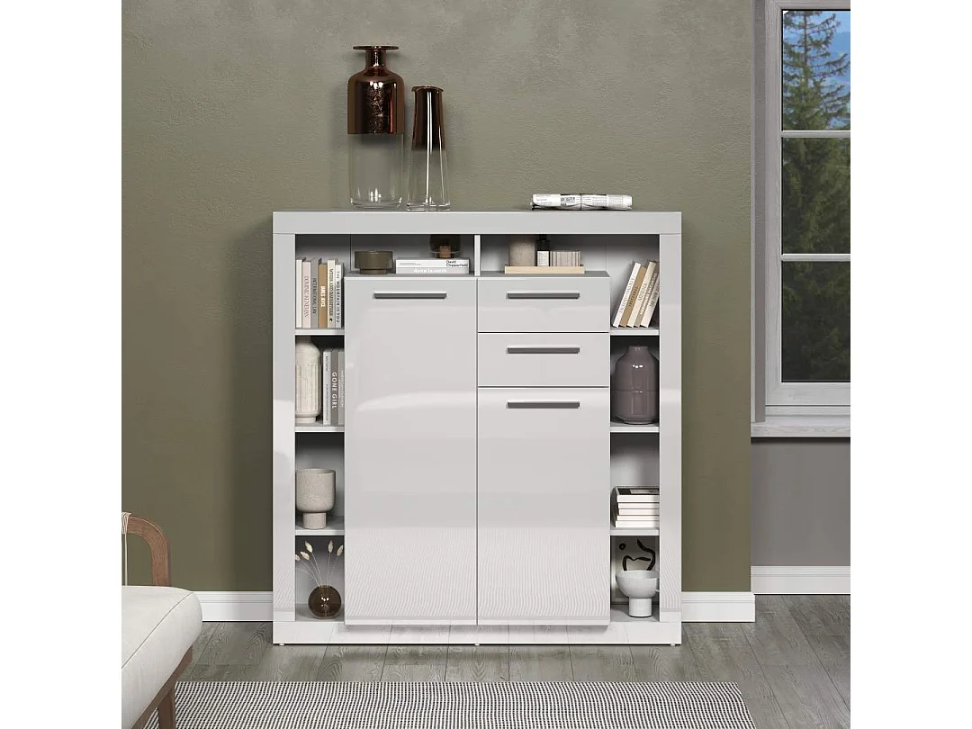 Buffet haut 2 portes, 2 tiroirs et 8 niches L121 cm - GWENDOLYN