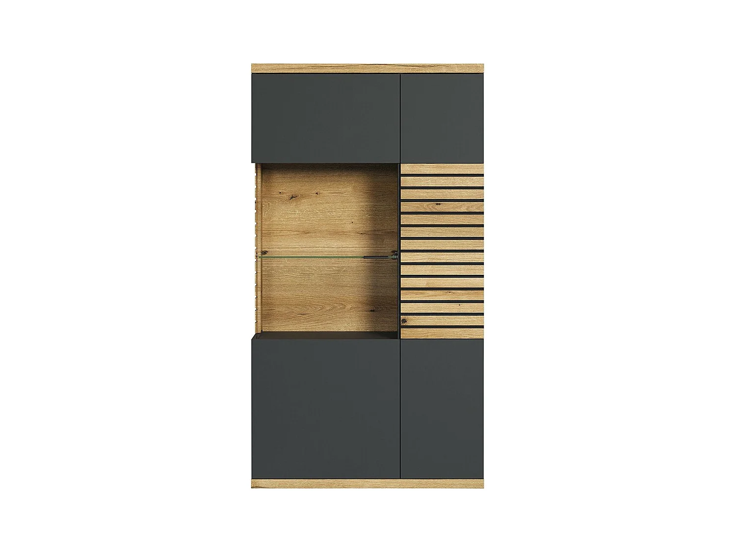 Buffet haut vitré 2 portes dont 1 porte avec verre trempé L80 cm - NORRIS