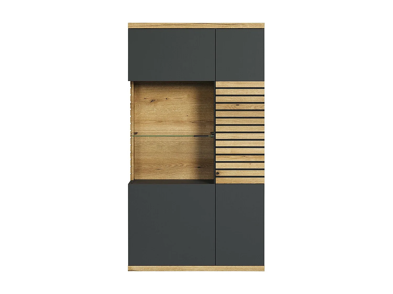 Buffet haut vitré 2 portes dont 1 porte avec verre trempé L80 cm - NORRIS