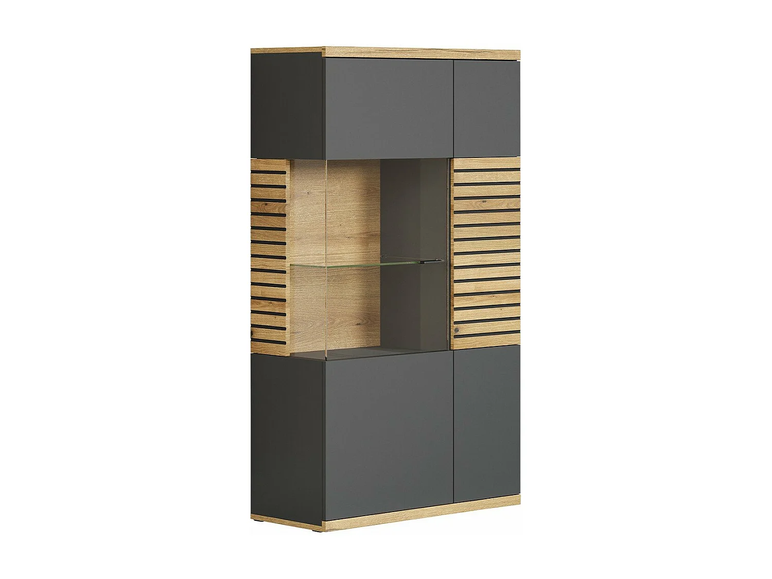 Buffet haut vitré 2 portes dont 1 porte avec verre trempé L80 cm - NORRIS