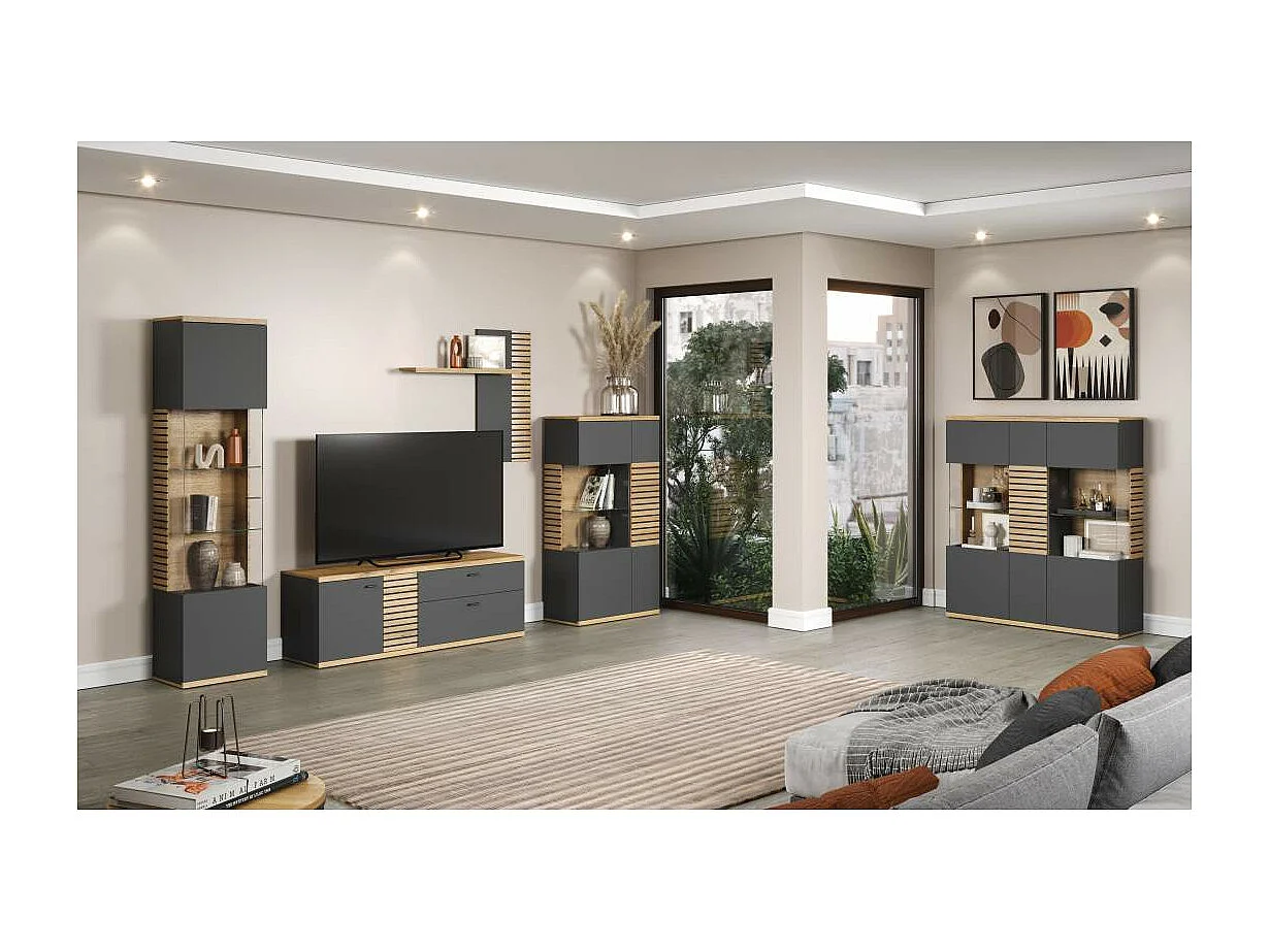 Buffet haut vitré 2 portes dont 1 porte avec verre trempé L80 cm - NORRIS