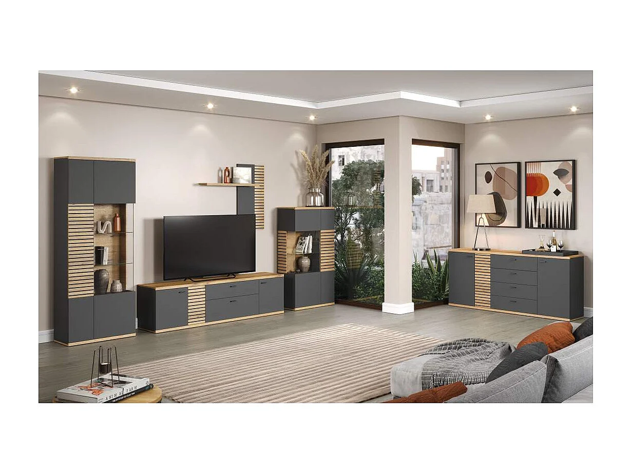 Buffet haut vitré 2 portes dont 1 porte avec verre trempé L80 cm - NORRIS