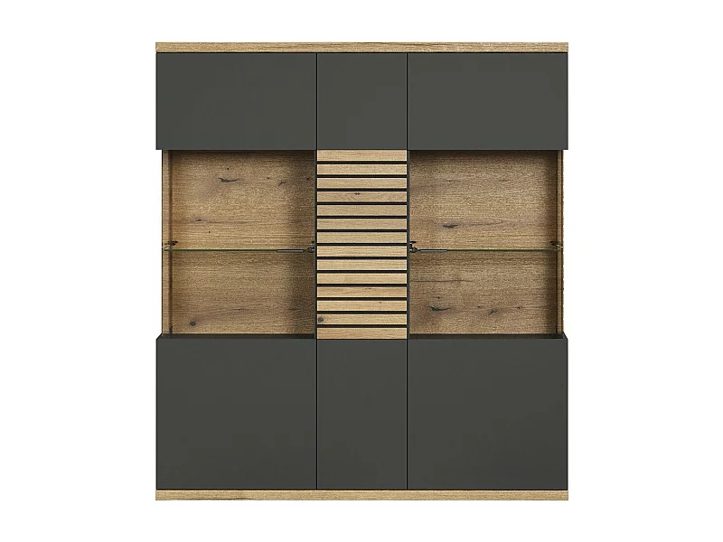 Norris vitrinekast grijs, eik decor.
