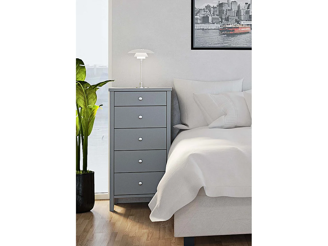 Tromsø commode 5 tiroirs gris.