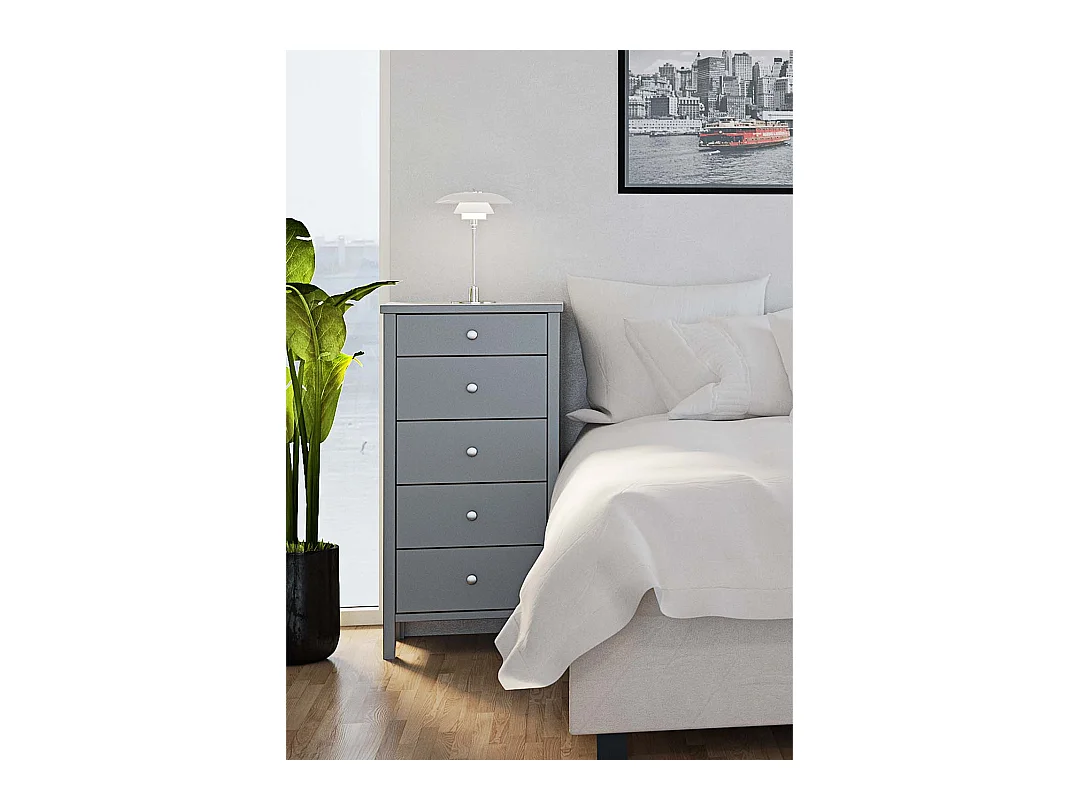 Tromsø commode 5 tiroirs gris.