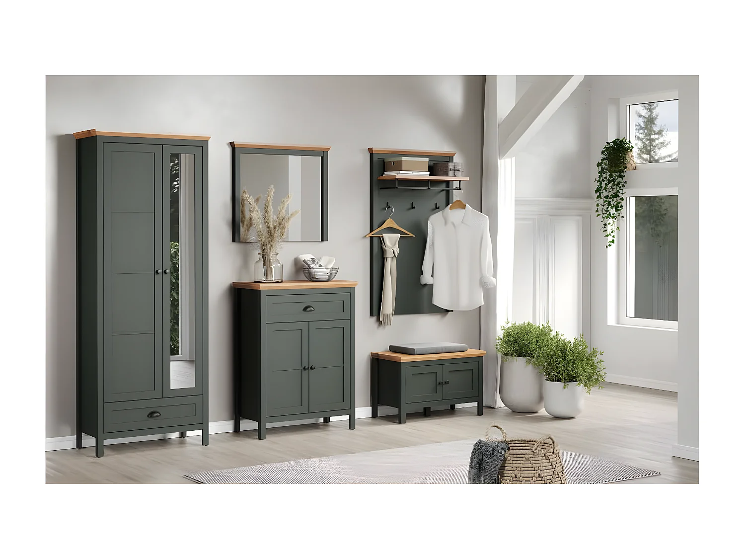 Stanton miroir vert, chêne décor.