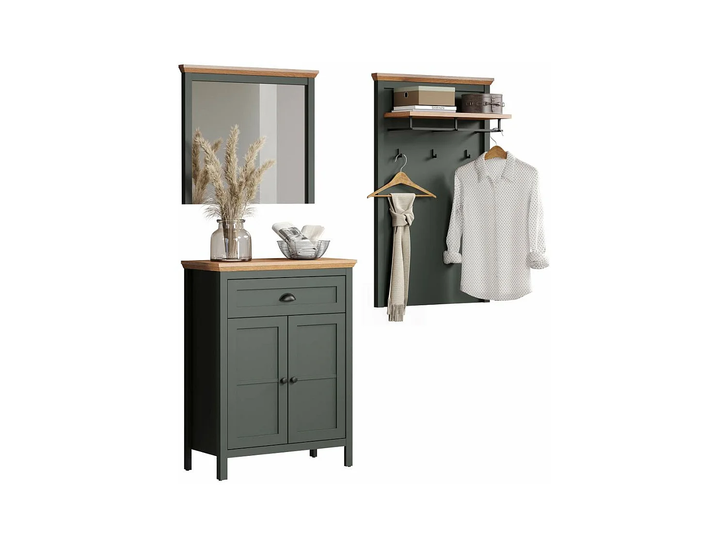 Stanton garderobe opstelling groen, eik decor.