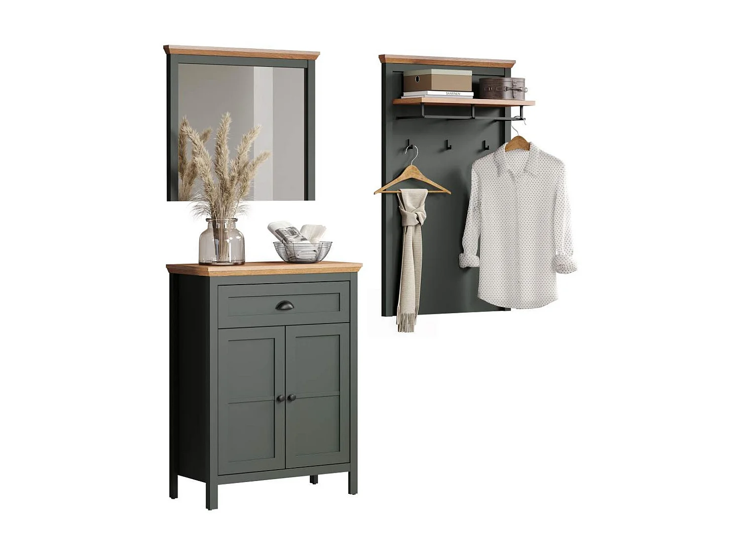 Stanton ensemble d'armoires de rangement vert, chêne décor.