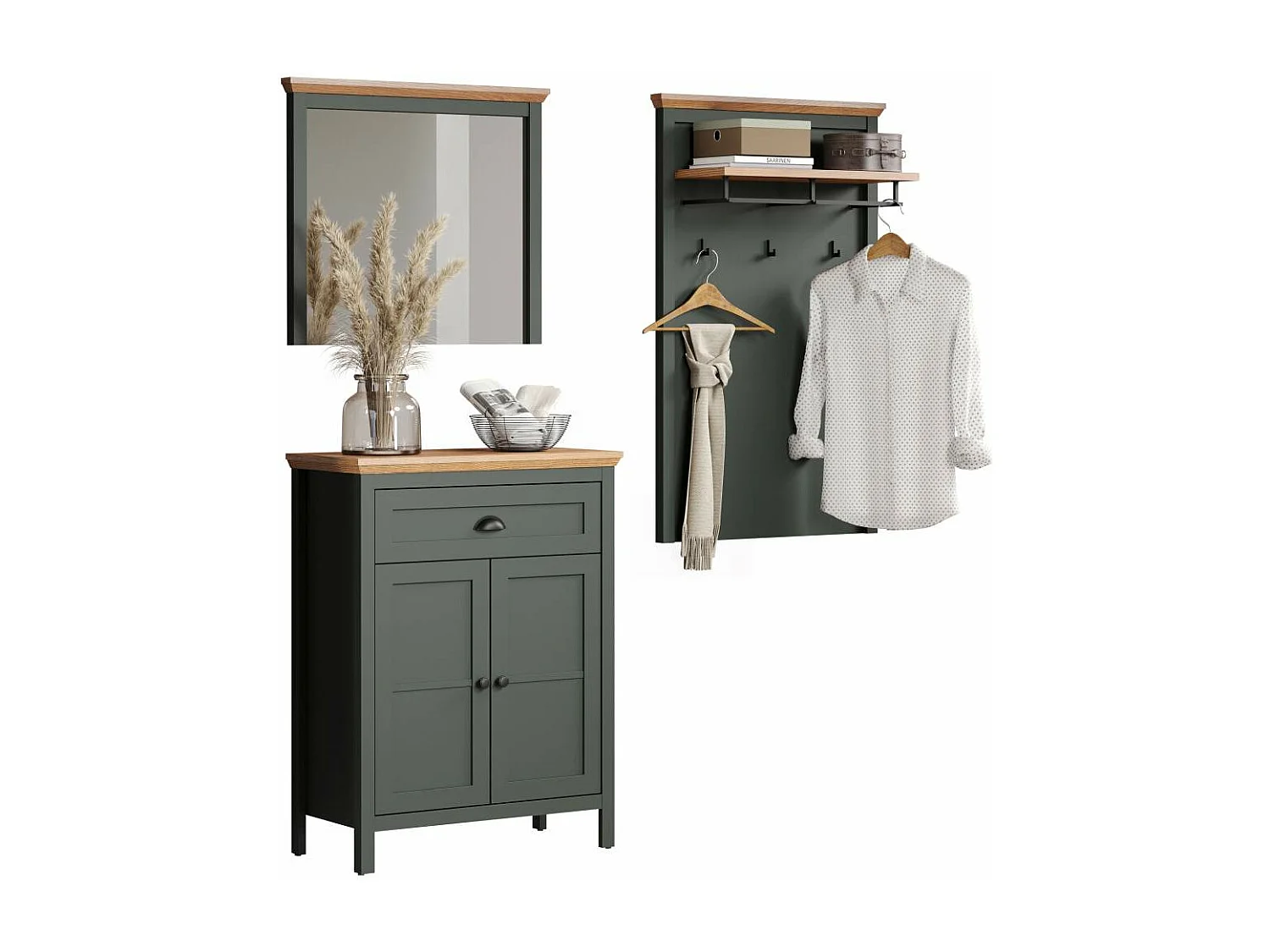 Stanton ensemble d'armoires de rangement vert, chêne décor.