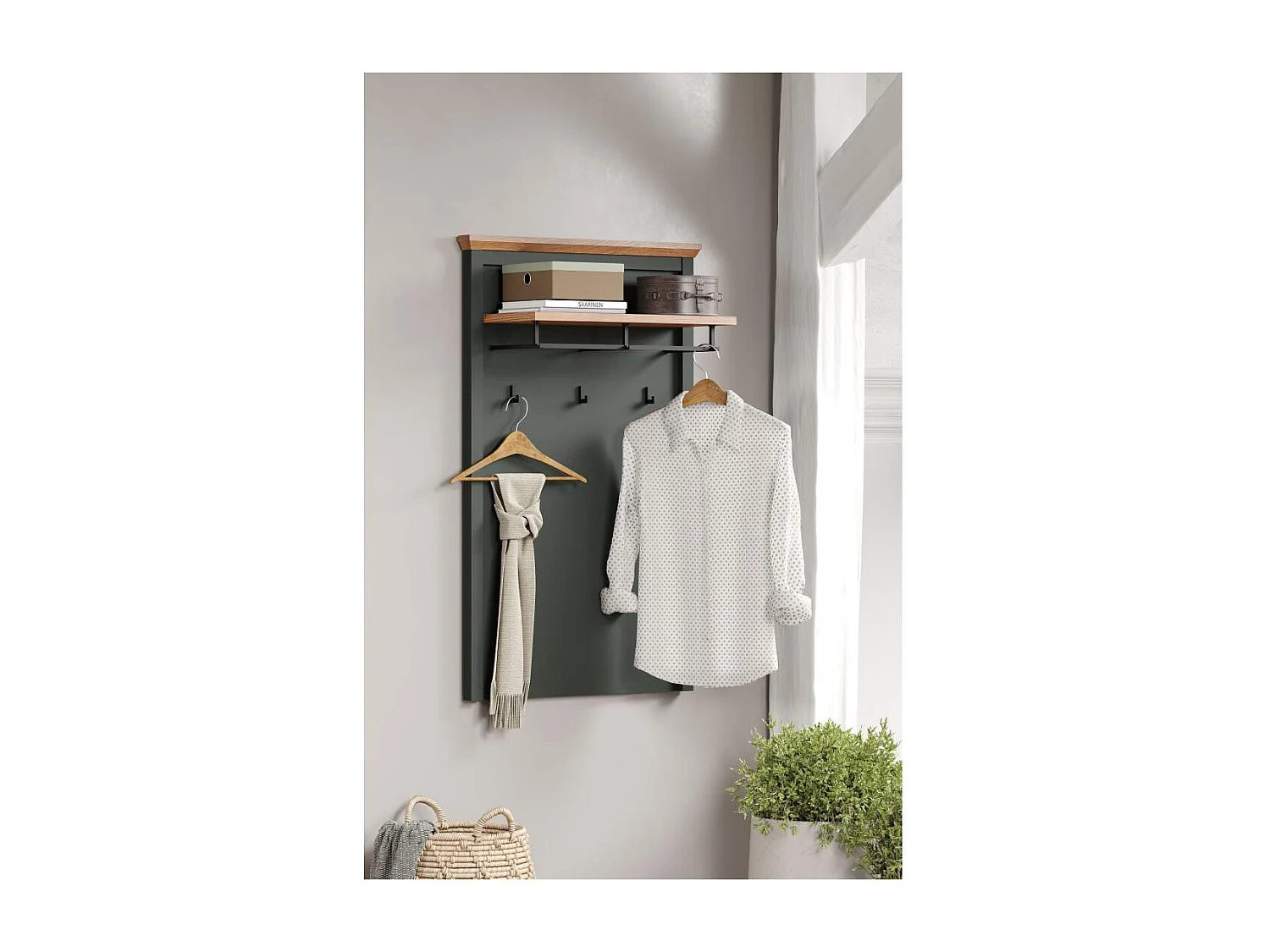 Stanton porte-manteau vert, chêne décor.