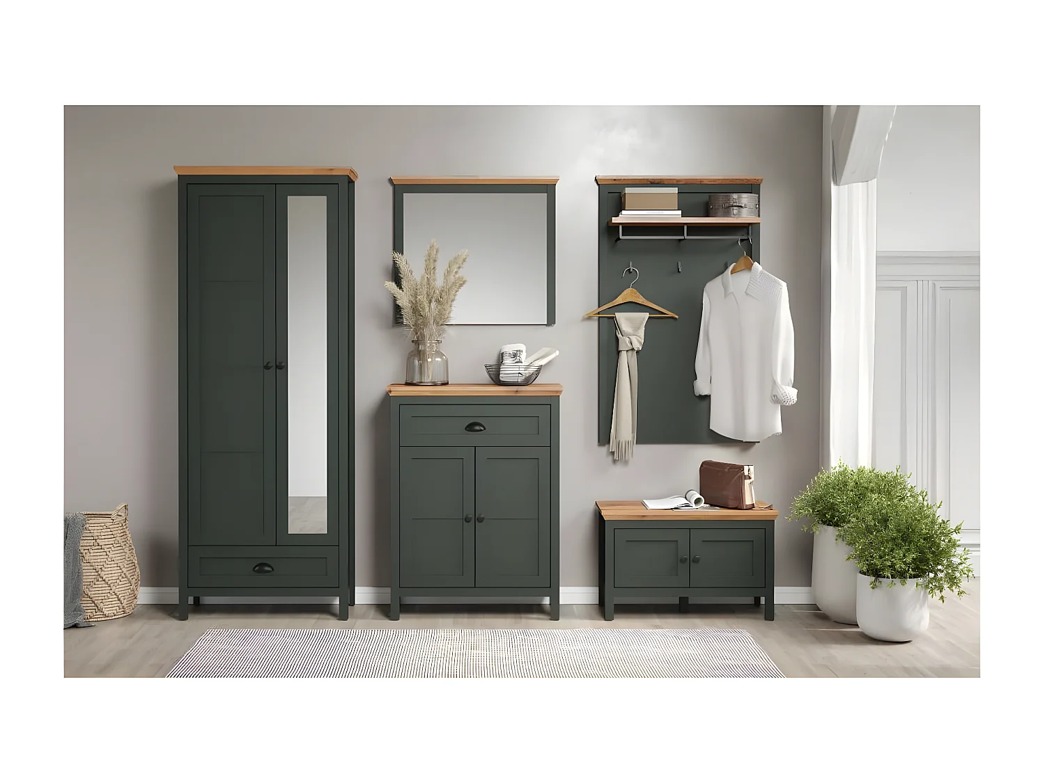 Stanton porte-manteau vert, chêne décor.