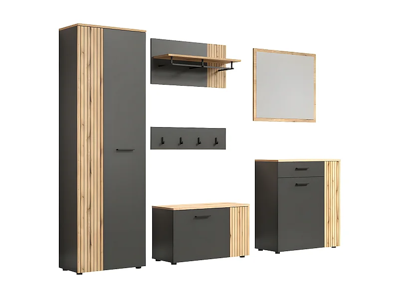 Esteban ensemble d'armoires de rangement gris, chêne décor.