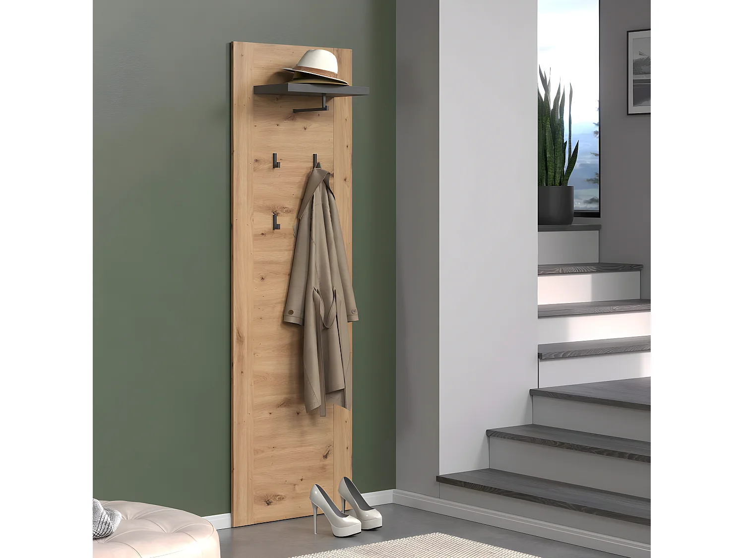 Follow Wandgarderobe grau, Eiche dekor.