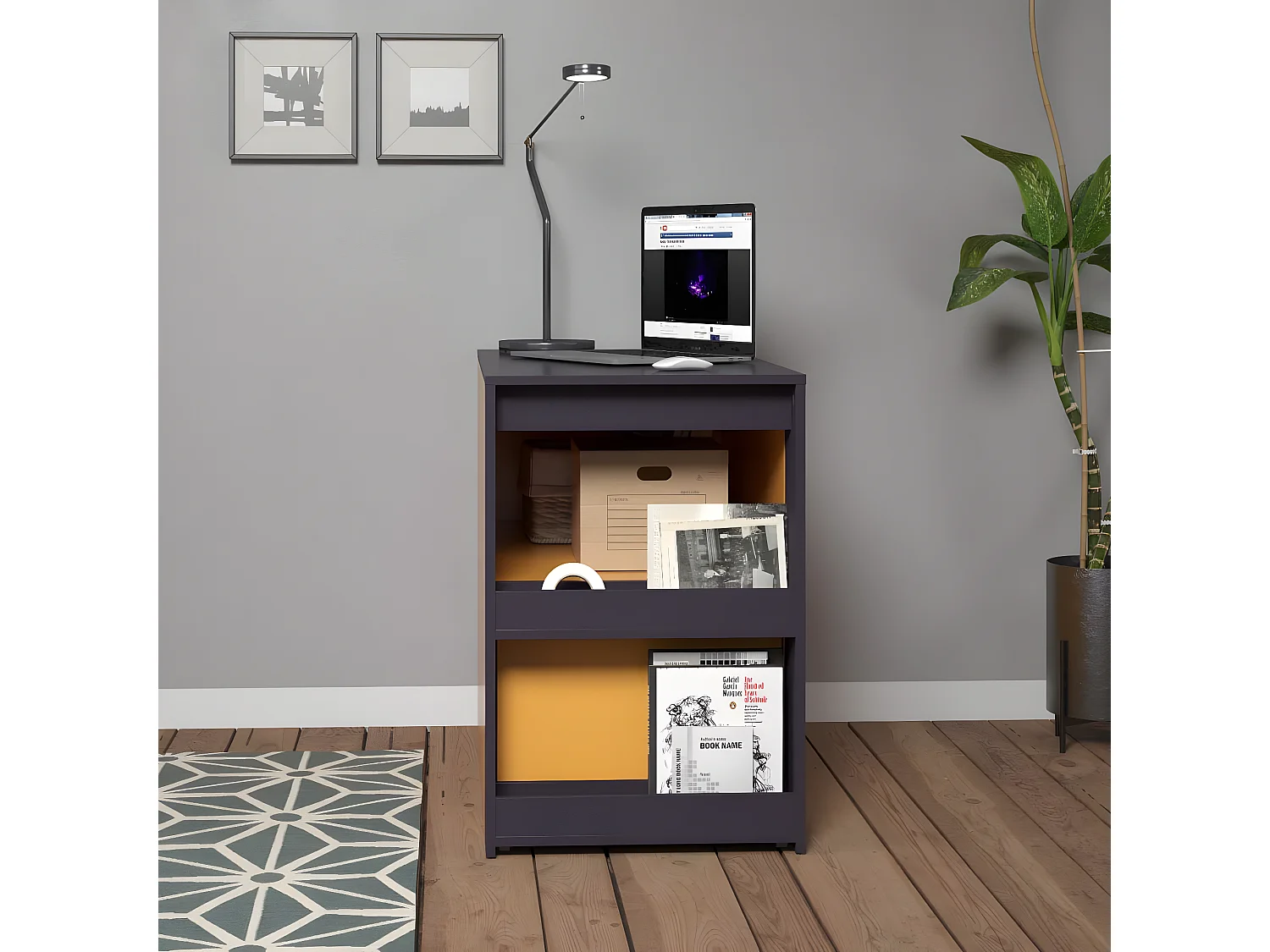 Solution bureau tiroir avec rangement Jaune, bleu.