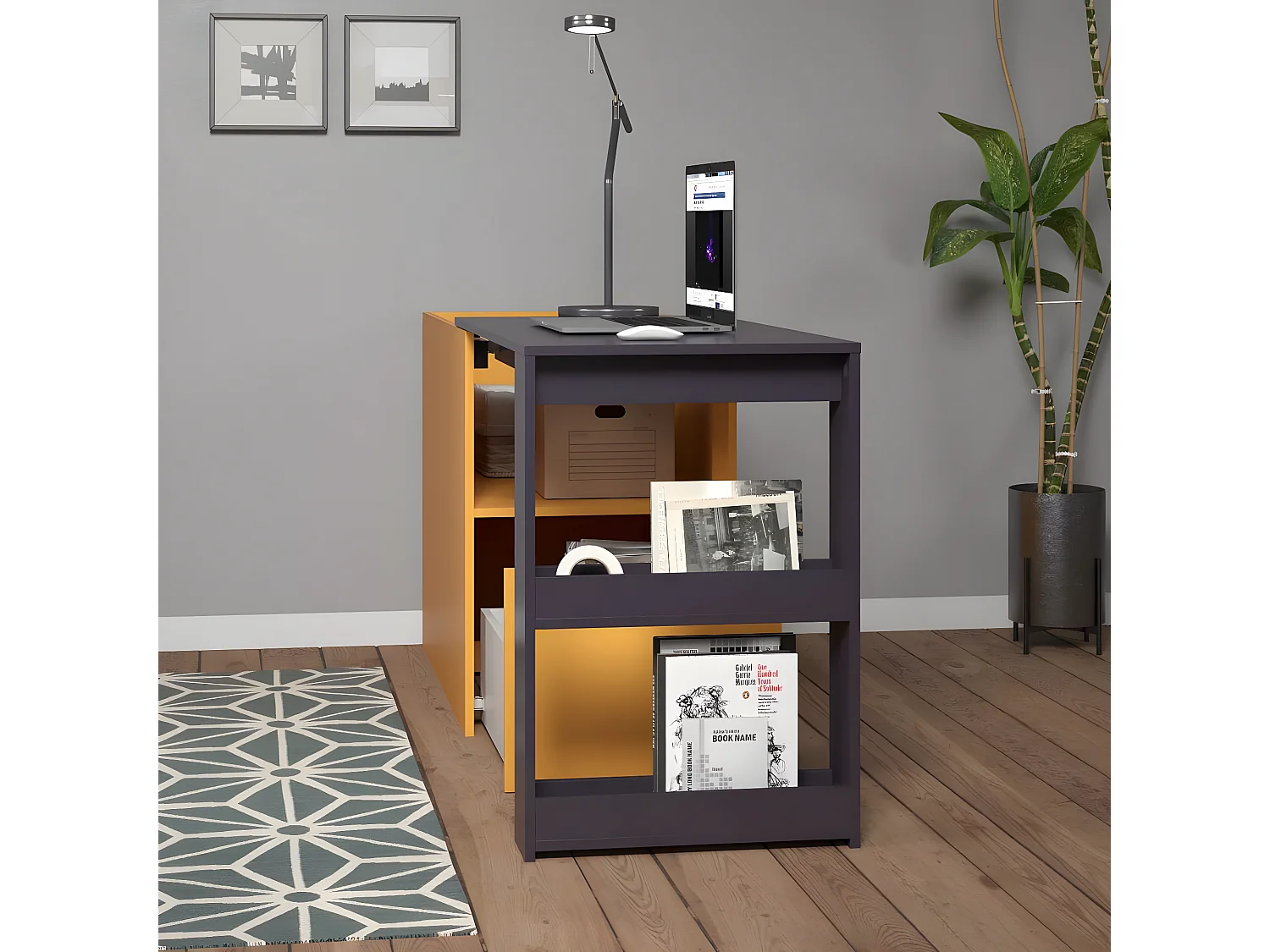 Solution bureau tiroir avec rangement Jaune, bleu.