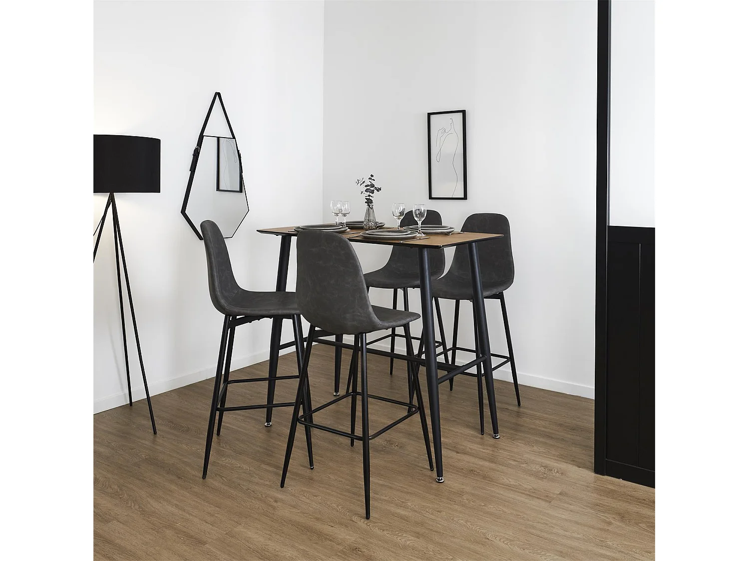 Chaise De Bar Amber Gris - Lot De 2 Gris, Noir