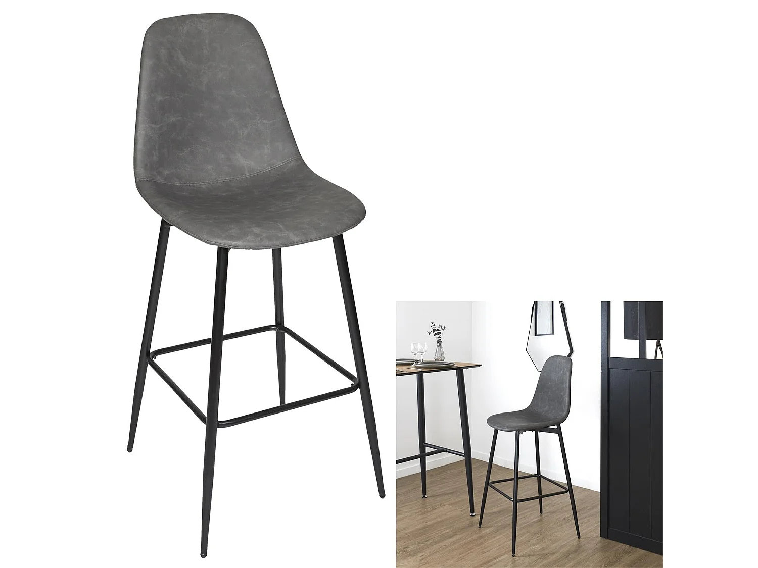 Chaise De Bar Amber Gris - Lot De 2 Gris, Noir