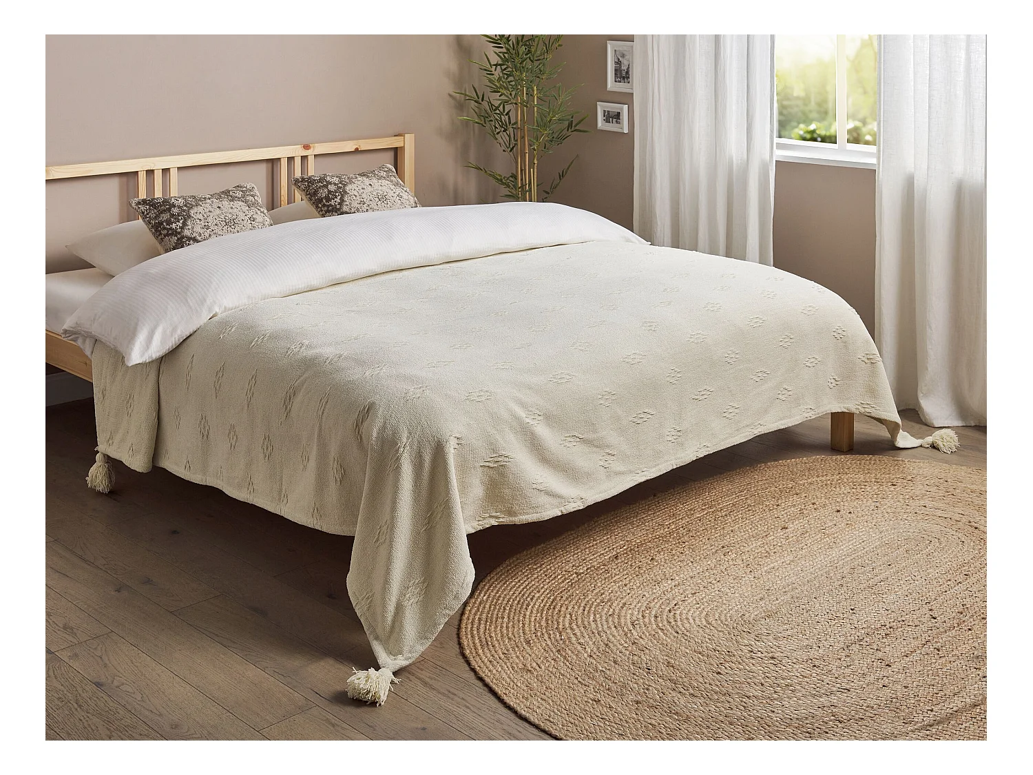 Couvre-lits KAZY Coton 220 x 240 cm Beige