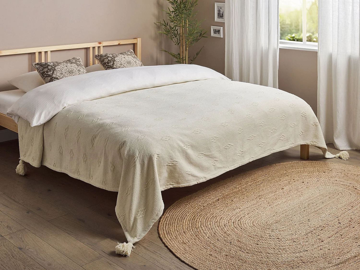 Decke Chenille beige 220 x 240 cm mit Quasten Kazy