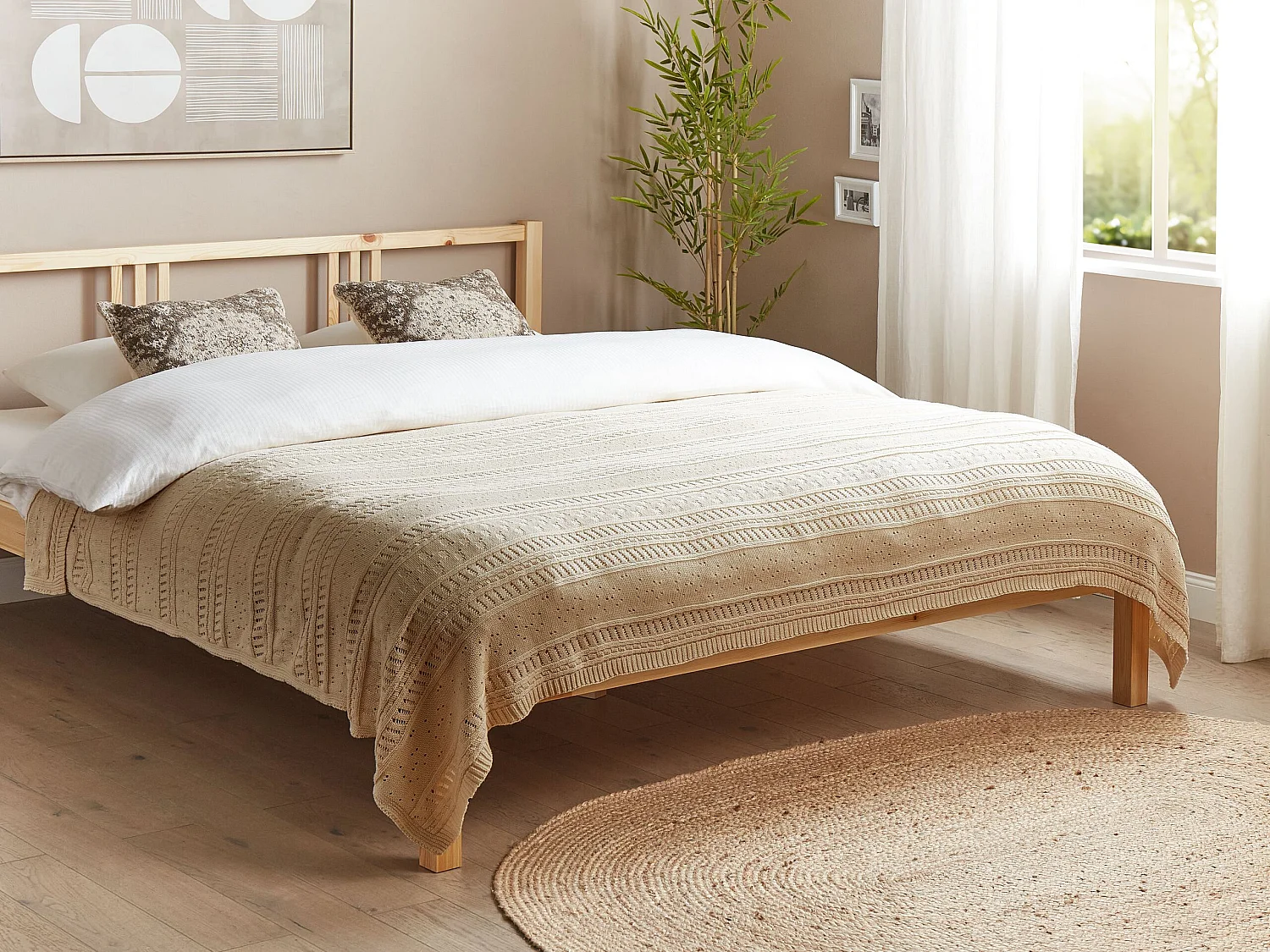 Decke Baumwolle beige 150 x 200 cm gestricktes Muster Tagesdecke Daulet