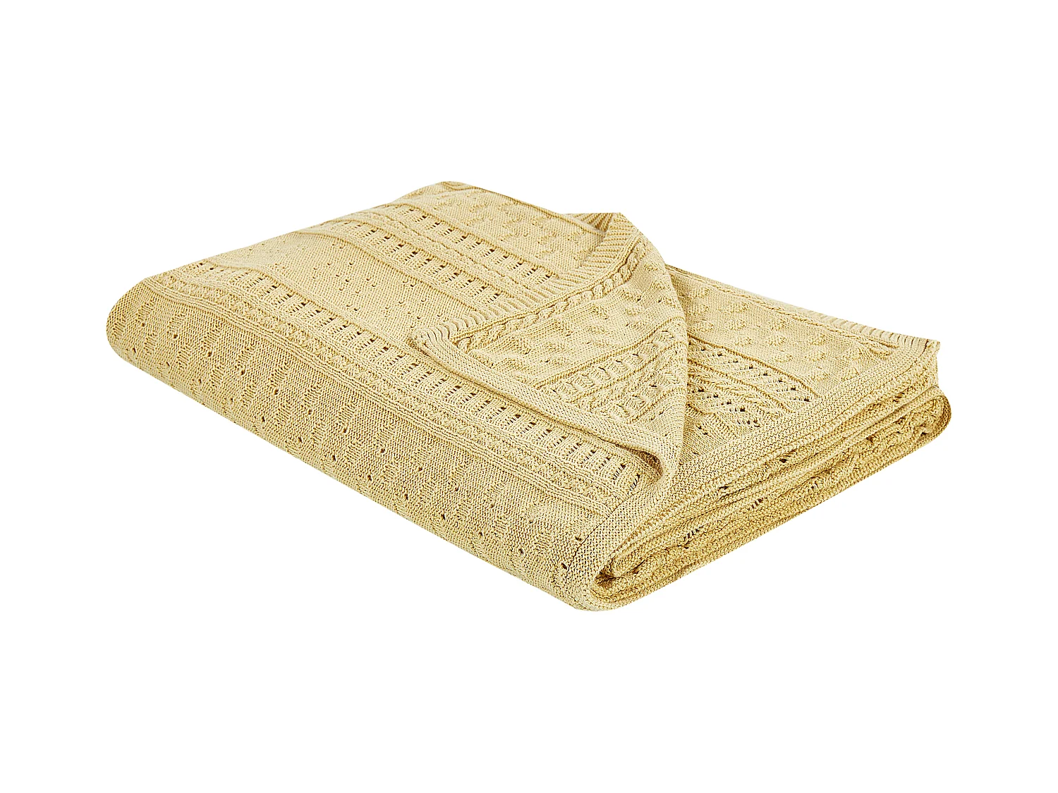 Decke Baumwolle gelb 150 x 200 cm gestricktes Muster Tagesdecke Daulet