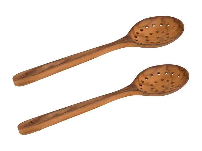 Lot de 2 écumoires cuillères passoire rondes en bois de teck – KARA