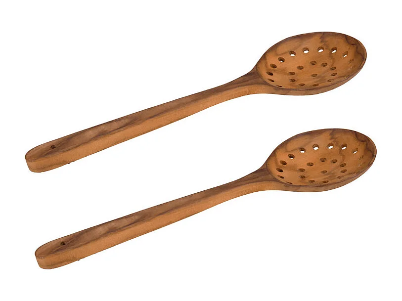 Lot de 2 écumoires cuillères passoire rondes en bois de teck – KARA