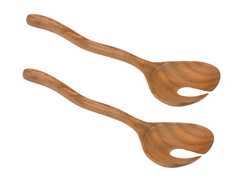 Lot de 2 grandes cuillères couverts à salade en bois de teck – KYOSHI
