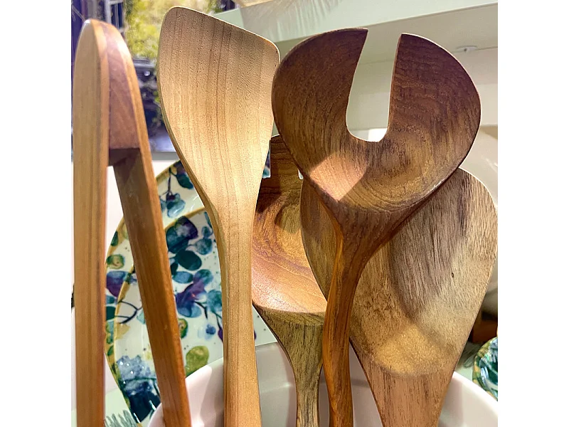 Lot de 2 grandes cuillères couverts à salade en bois de teck – KYOSHI