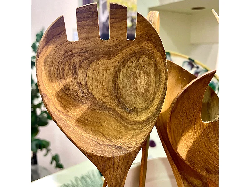 Lot de 2 cuillères à dents couverts à salade en bois de teck – ERIN