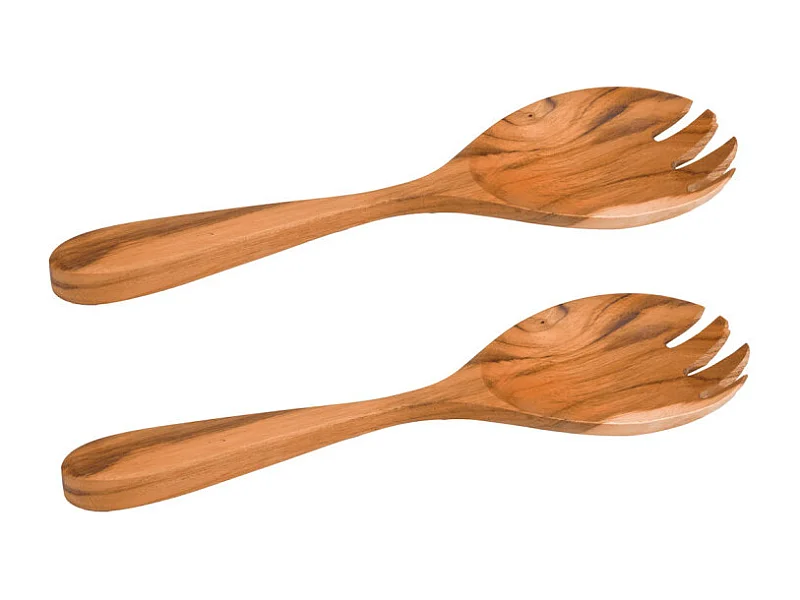 Lot de 2 cuillères à dents couverts à salade en bois de teck – ERIN