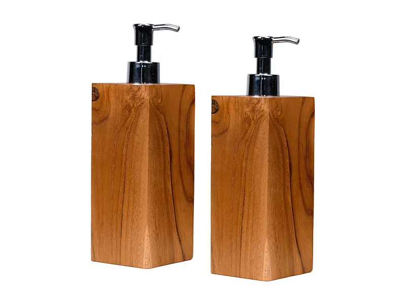 Lot de 2 distributeurs à savon carrés L. 6 cm en bois de teck – RIV