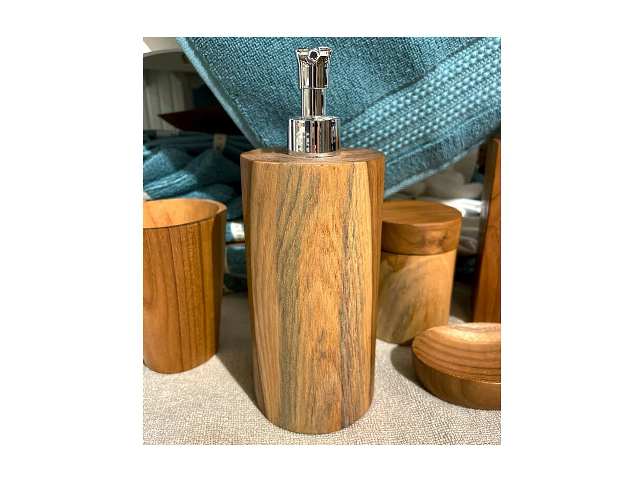 Lot de 2 distributeurs à savon ronds D. 8 cm en bois de teck – YEN