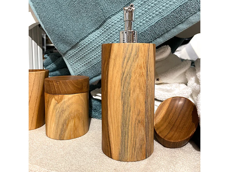 Lot de 2 distributeurs à savon ronds D. 8 cm en bois de teck – YEN