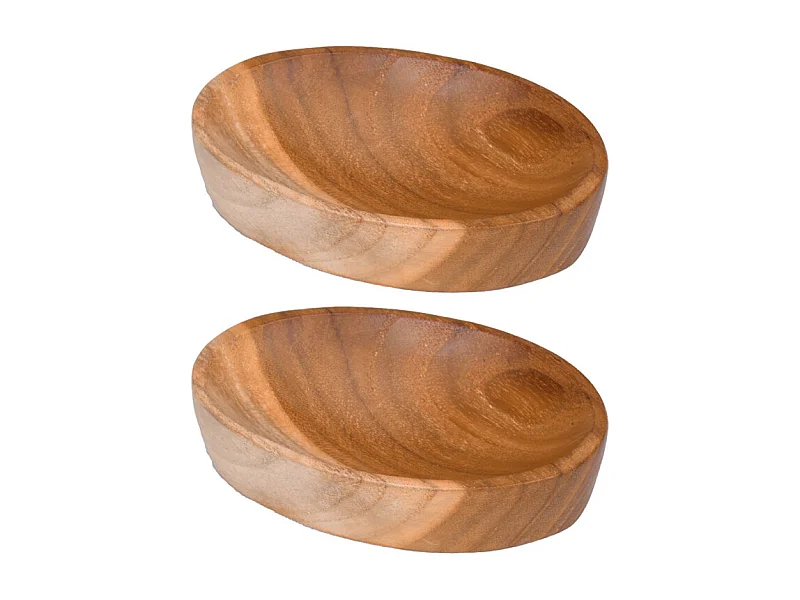 Lot de 2 porte-savons ovales en bois de teck au design naturel – CIRI