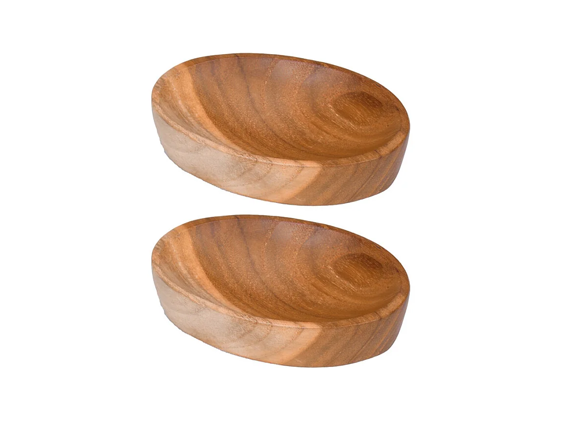 Lot de 2 porte-savons ovales en bois de teck au design naturel – CIRI
