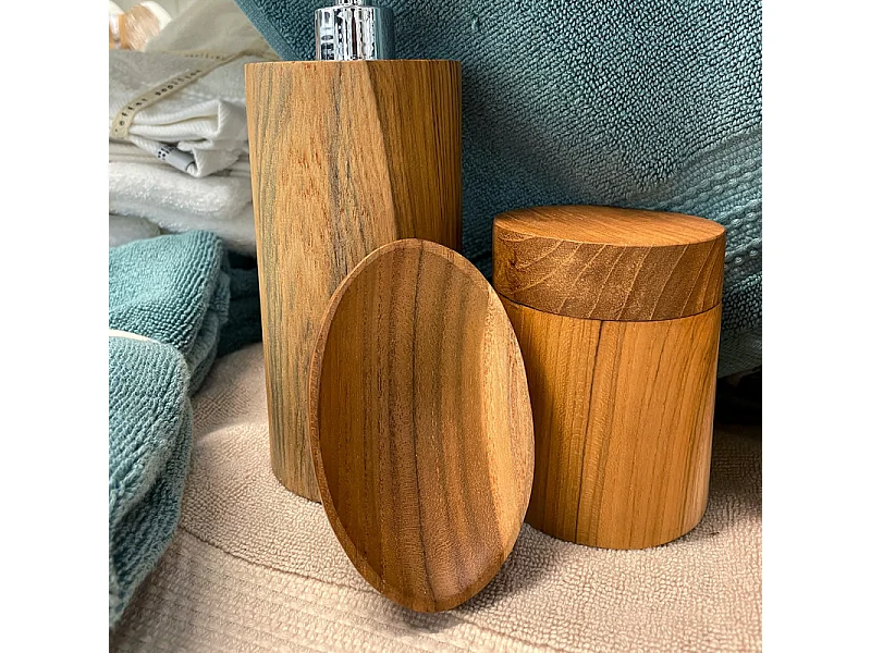 Lot de 2 porte-savons ovales en bois de teck au design naturel – CIRI