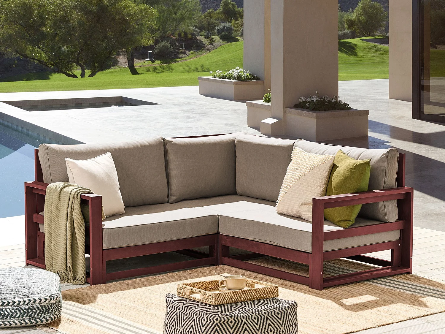 Canapé d'angle de jardin 2 places TIMOR Acacia Rouge foncé