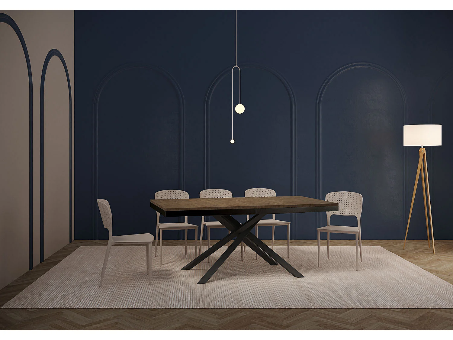 Uitschuifbare tafel 180/284x90 cm Karida Evolution walnoot met antraciet frame en poten
