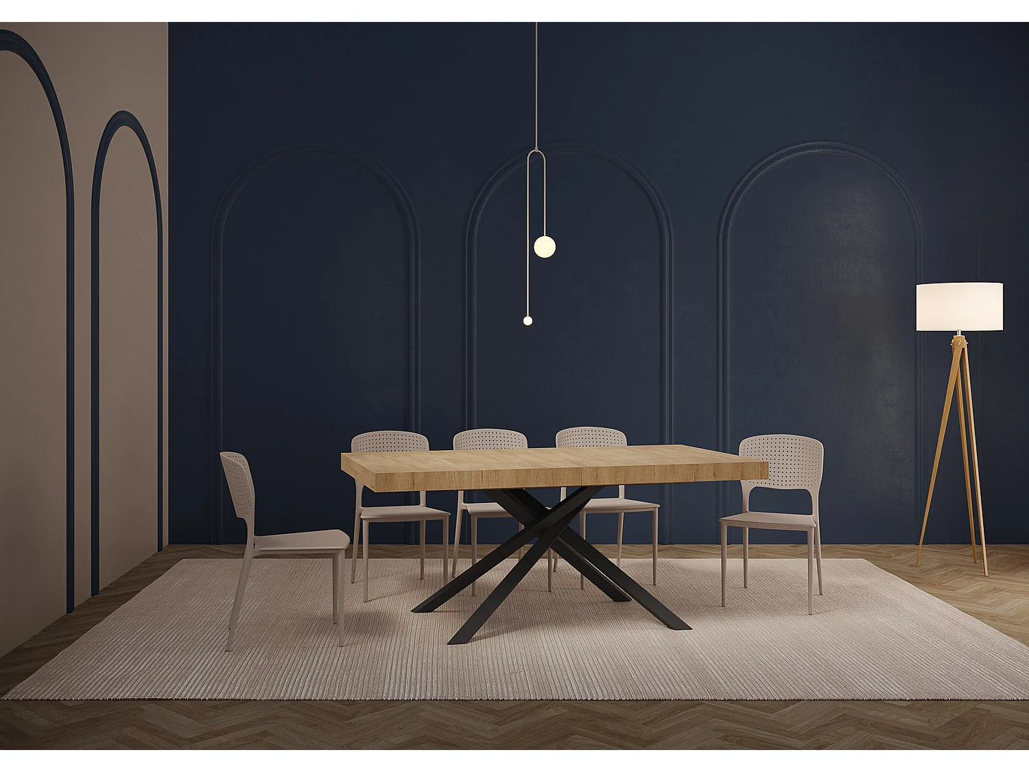 Table extensible 90x160/264 cm Karida chêne nature pieds anthracite