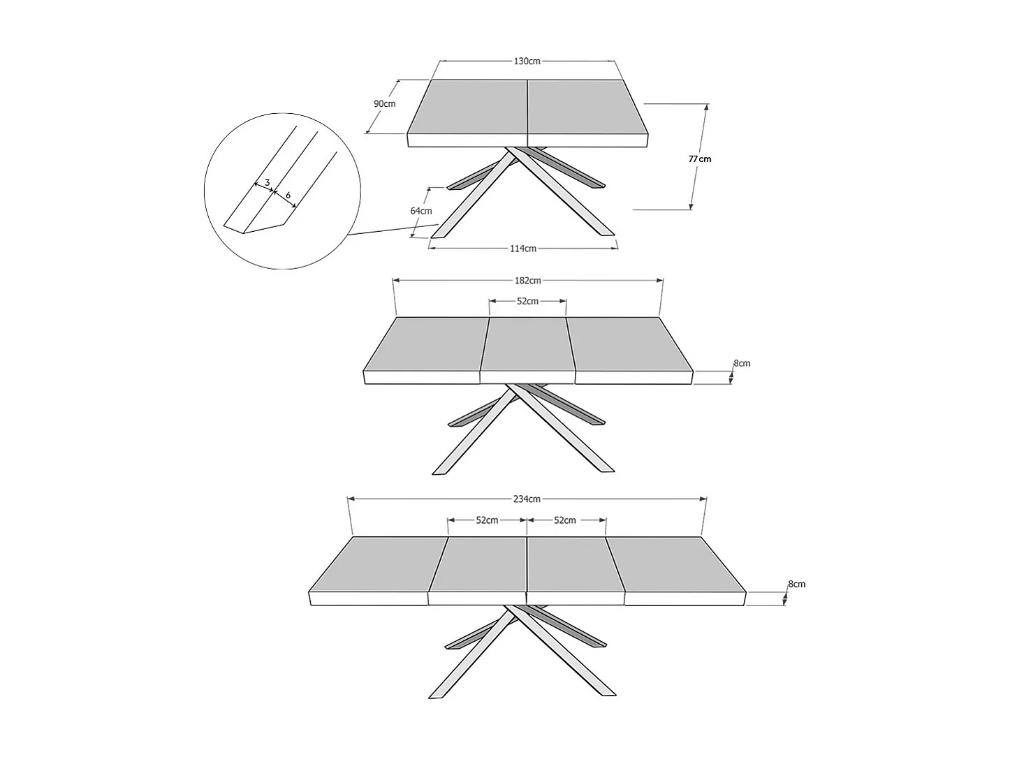 Ausziehtisch 90x130/234 cm Karida Premium Esche weiß mit Eisenrahmen aus Anthrazit