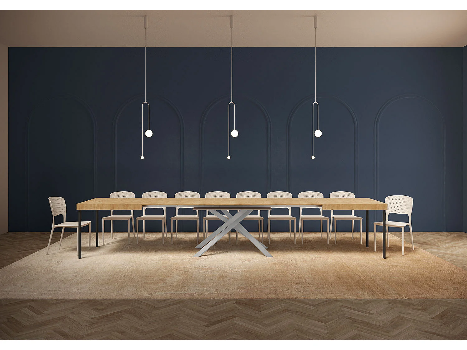Uitschuifbare tafel 180/440x90 cm Karida natuur eiken met wit poten