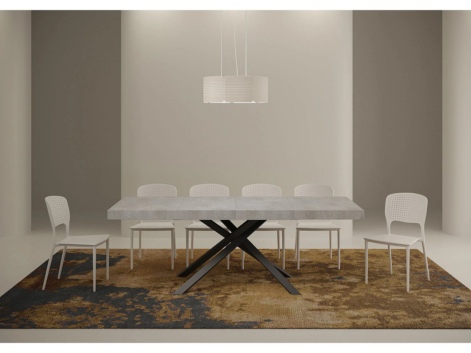 Table extensible 130/234x90 cm Karida Premium gris béton pieds anthracite
