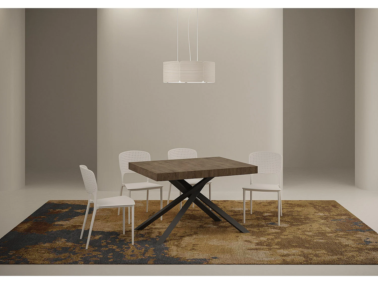 Uitschuifbare tafel 120/204x80 cm Karida walnoot met antraciete poten