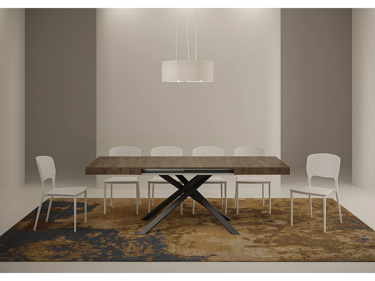 Uitschuifbare tafel 120/204x80 cm Karida walnoot met antraciete poten