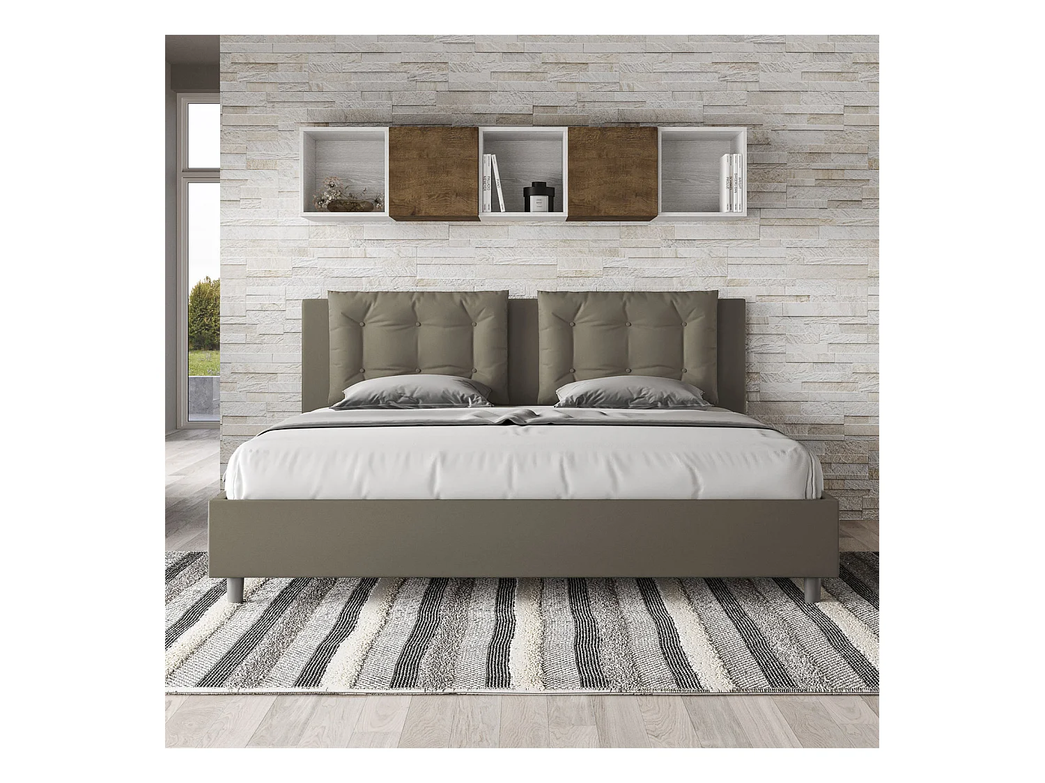 Lit king size sans sommier rembourré 200x210 similicuir cappuccino Annalisa