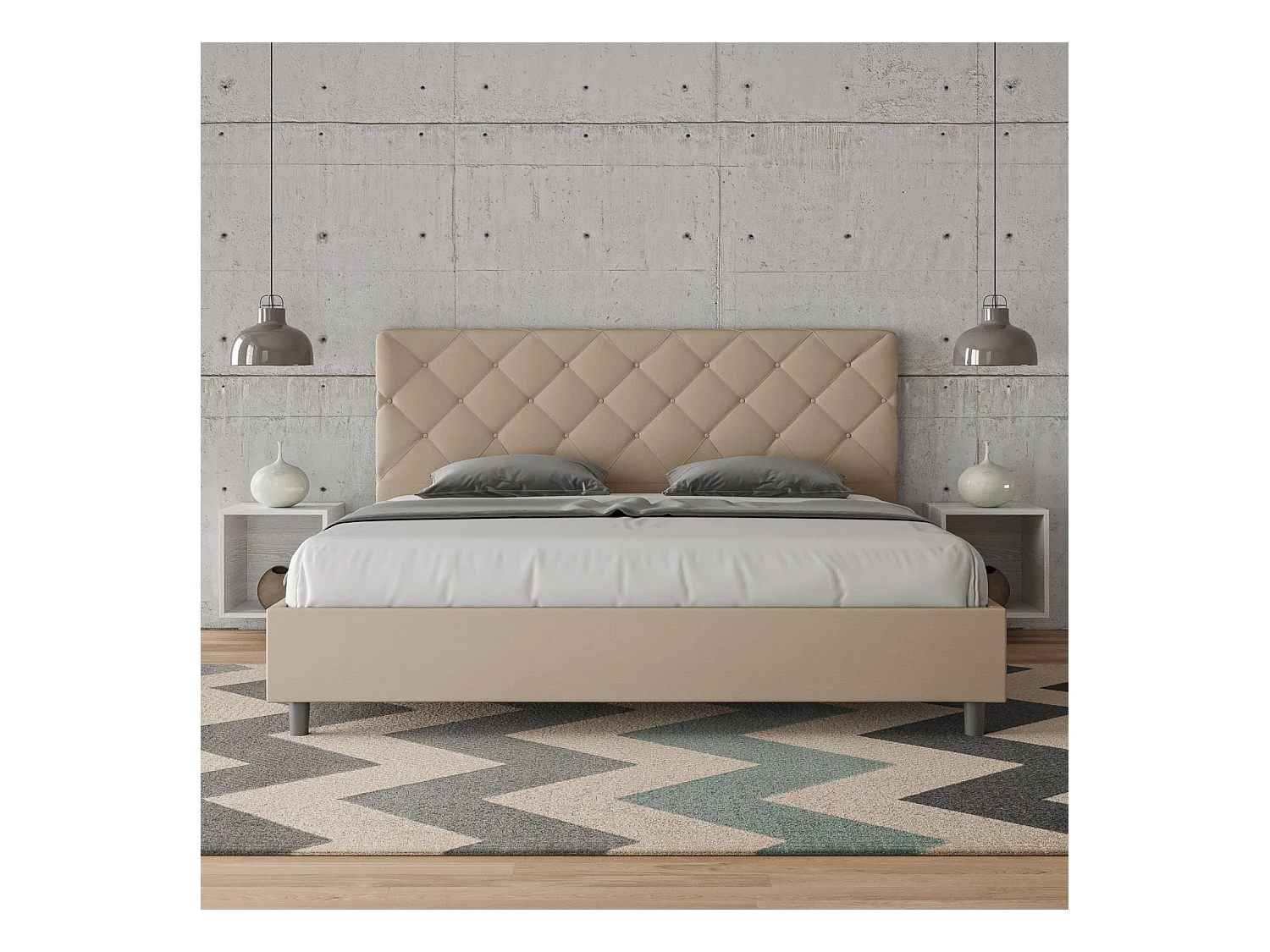 Cama Priya tapizada símil piel gris tórtola sin somier 180x210