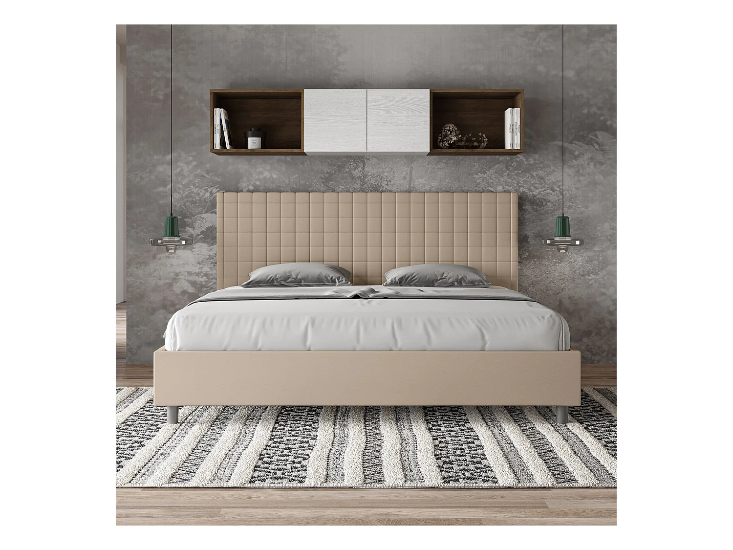 Lit sans sommier rembourré 180x210 similicuir taupe Sunny